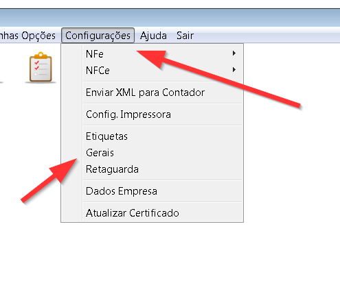 Menu Configurações > Gerais no Gestor Loja